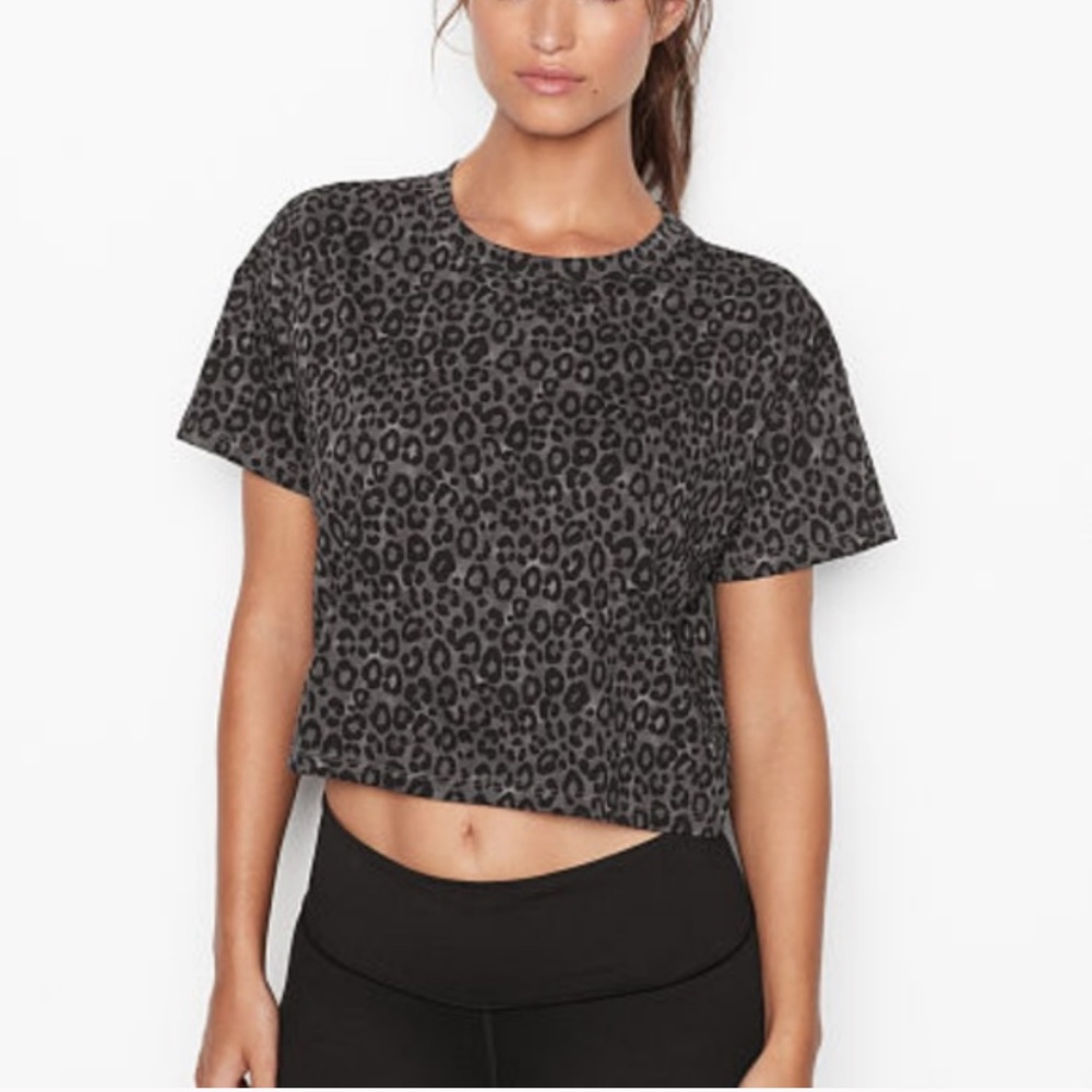 Victoria Secret Sport Grey and Black Cropped Cheetah Print Tee